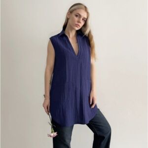 Stark X Gauze Cotton Sleeveless Tunic Dress Navy Blue – Size Small